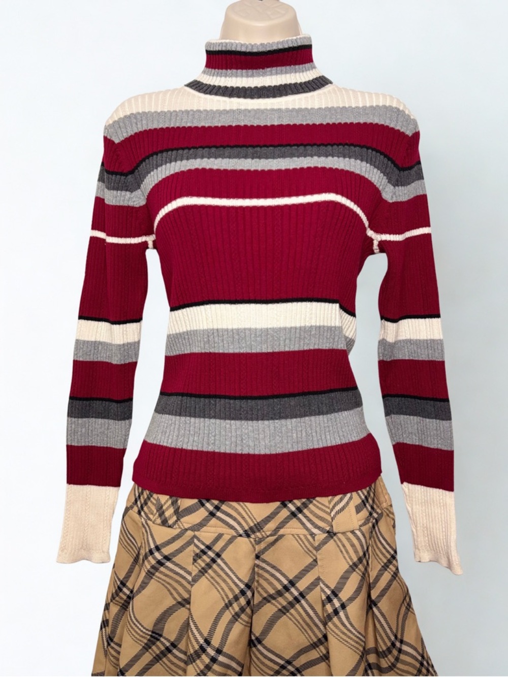 Liz Claiborne Vintage Striped Ribbed Turtleneck Sweater